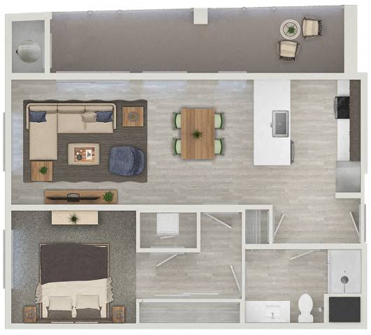 Floor plan for 1 bed, 1 bath, 743 sqft
