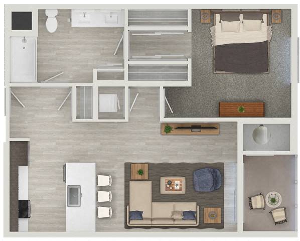 Floor plan for 1 bed, 1 bath, 788 sqft