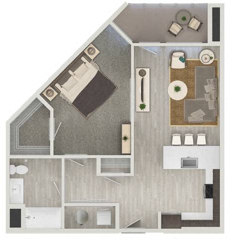 Floor plan for 1 bed, 1 bath, 767 sqft