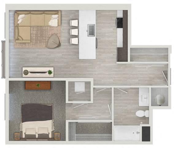 Floor plan for 1 bed, 1 bath, 775 sqft