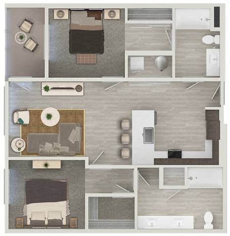Floor plan for 2 beds, 2 baths, 1035 sqft