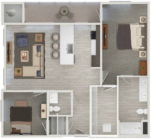 Floor plan for 2 beds, 1.5 baths, 1061 sqft