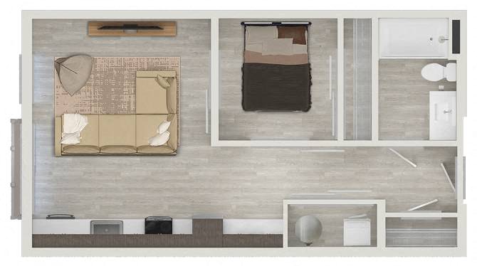 Floor plan for studio, 1 bath, 585 sqft