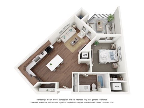 Floor plan for 1 bed, 1 bath, 708 sqft