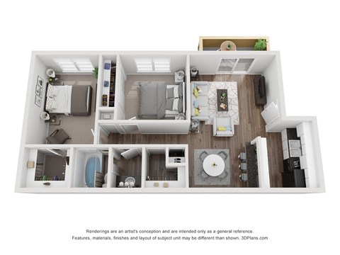 Floor plan for 2 beds, 1 bath, 776 sqft