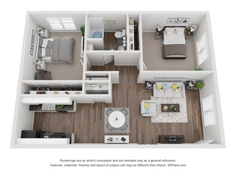 Floor plan for 2 beds, 1 bath, 920 sqft