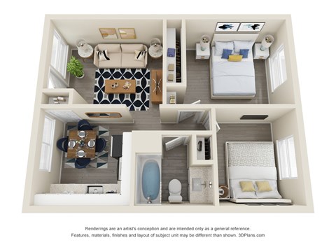 Floor plan for 2 beds, 1 bath