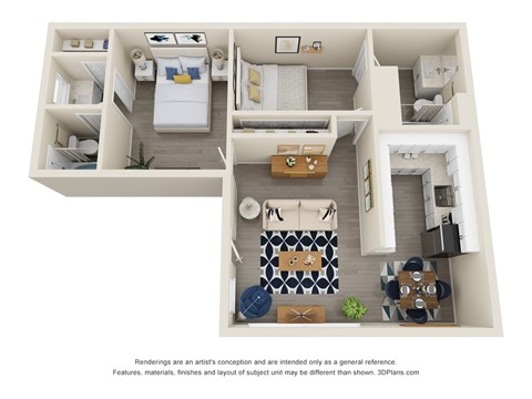 Floor plan for 2 beds, 2 baths