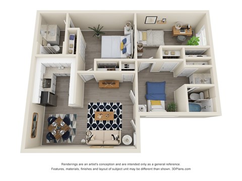 Floor plan for 2 beds, 2 baths