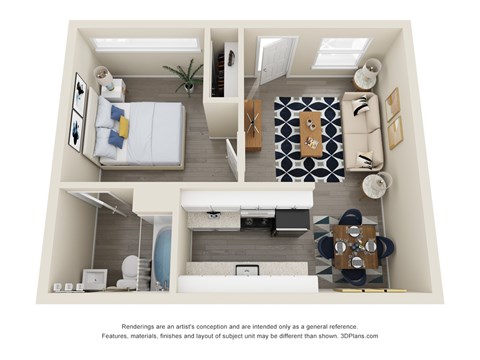 Floor plan for 1 bed, 1 bath