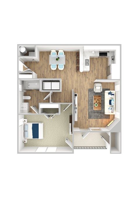 Floor plan for 1 bed, 1 bath, 788 sqft