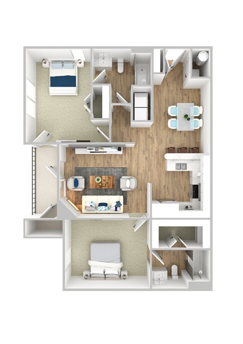 Floor plan for 2 beds, 2 baths, 1056 sqft