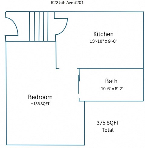Floor plan for 1 bed, 1 bath