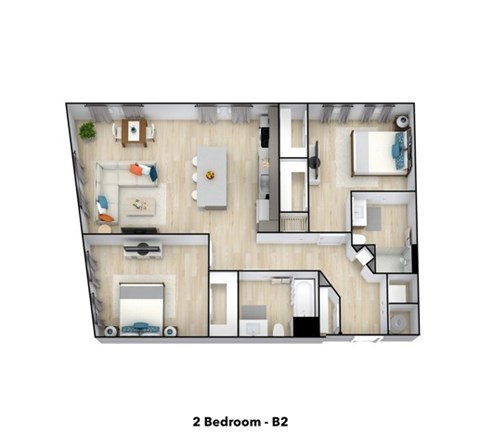 Floor plan for 2 beds, 2 baths, 1060 sqft