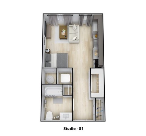 Floor plan for studio, 1 bath, 462 sqft