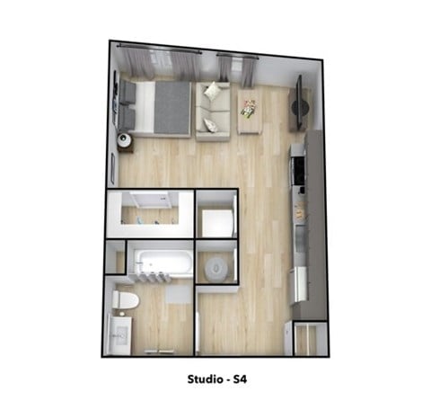 Floor plan for studio, 1 bath, 465 sqft