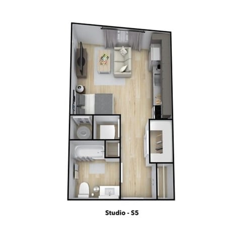 Floor plan for studio, 1 bath, 462 sqft
