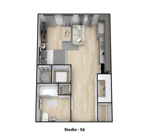 Floor plan for studio, 1 bath, 468 sqft