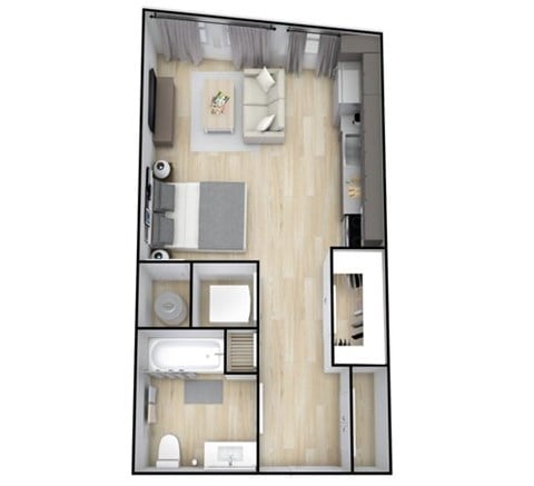 Floor plan for studio, 1 bath, 487 sqft