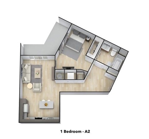 Floor plan for 1 bed, 1 bath, 785 sqft