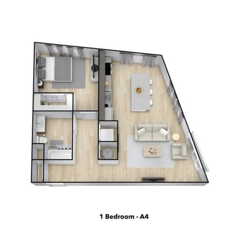 Floor plan for 1 bed, 1 bath, 781 sqft