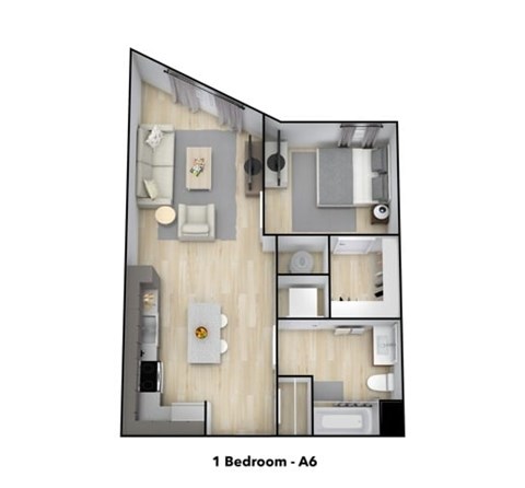Floor plan for 1 bed, 1 bath, 641 sqft