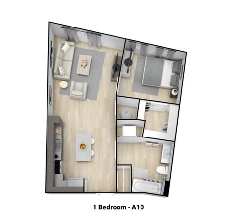Floor plan for 1 bed, 1 bath, 695 sqft