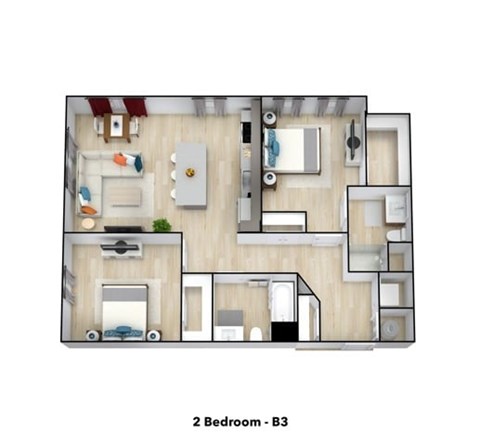 Floor plan for 2 beds, 2 baths, 1060 sqft