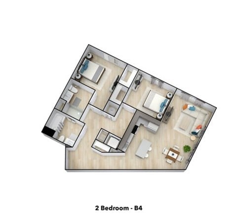 Floor plan for 2 beds, 2 baths, 1083 sqft