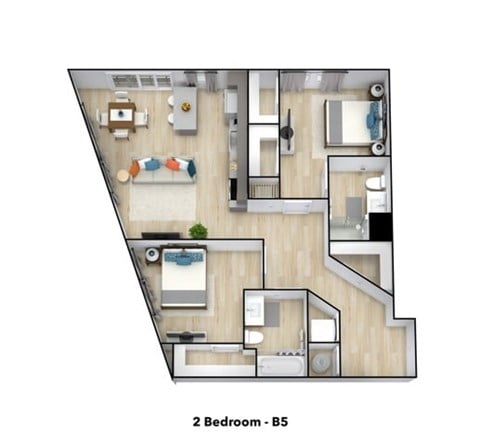 Floor plan for 2 beds, 2 baths, 1068 sqft