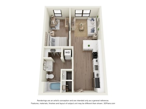 Floor plan for studio, 1 bath, 600 sqft