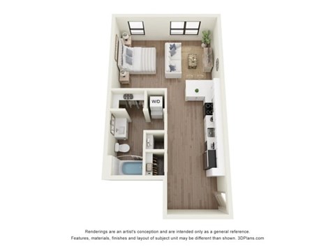 Floor plan for studio, 1 bath, 680 sqft