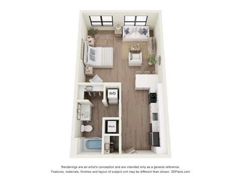 Floor plan for studio, 1 bath, 680 sqft