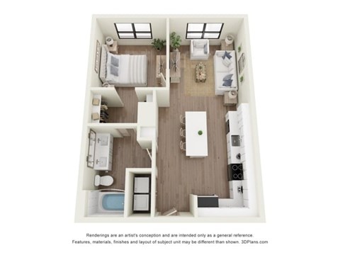 Floor plan for 1 bed, 1 bath, 720 sqft