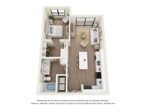 Floor plan for 1 bed, 1 bath, 765 sqft