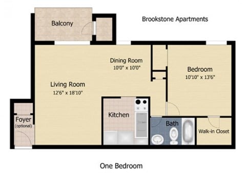 Floor plan for 1 bed, 1 bath, 591 sqft