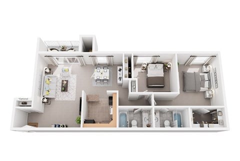 Floor plan for 2 beds, 2 baths, 793 sqft