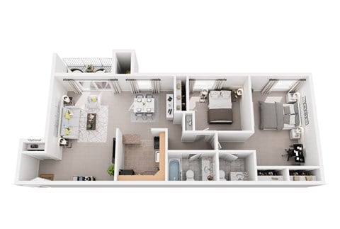 Floor plan for 2 beds, 1.5 baths, 793 sqft