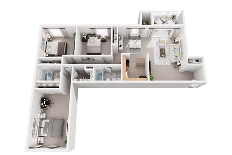 Floor plan for 3 beds, 2 baths, 959 sqft