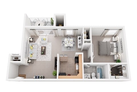 Floor plan for 1 bed, 1 bath, 591 sqft