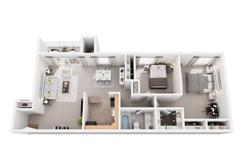 Floor plan for 2 beds, 1 bath, 793 sqft