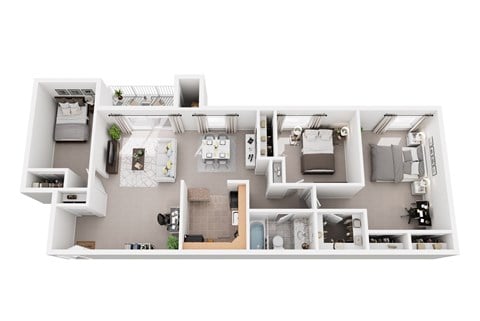 Floor plan for 3 beds, 1 bath, 900 sqft