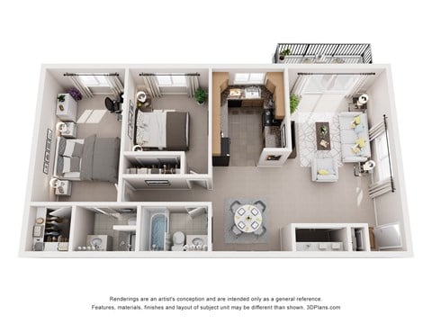 Floor plan for 2 beds, 2 baths