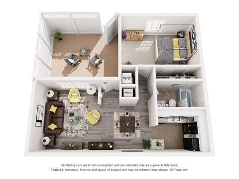 Floor plan for 1 bed, 1 bath, 700 sqft