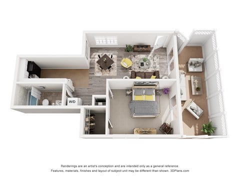 Floor plan for 1 bed, 1 bath, 700 sqft