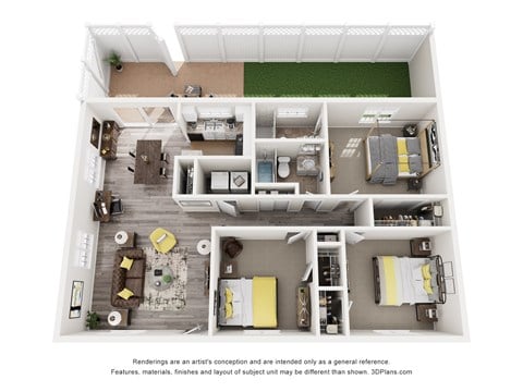 Floor plan for 3 beds, 2 baths, 1200 sqft