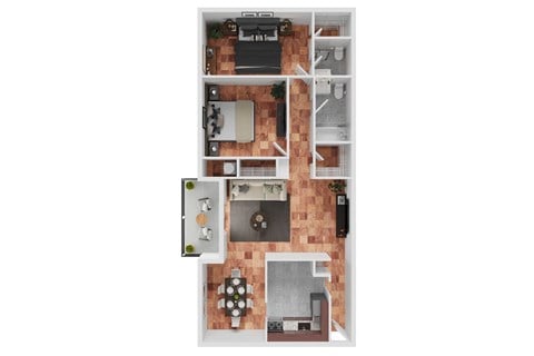 Floor plan for 2 beds, 2 baths, 1200 sqft