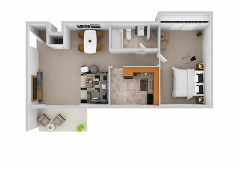 Floor plan for 1 bed, 1 bath, 659 sqft