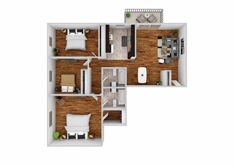 Floor plan for 3 beds, 2 baths, 1200 sqft