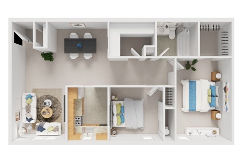 Floor plan for 2 beds, 1 bath, 1000 sqft